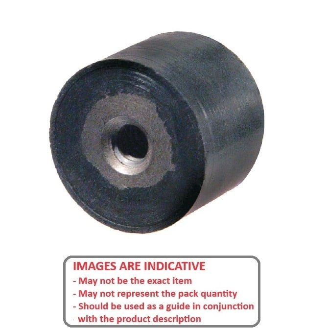 Pare-Chocs Cylindrique 19,05 x 15,875 mm - 1/4-20 UNC - Femelle Polyuréthane - Noir - 70A - MBA (Pack de 1)