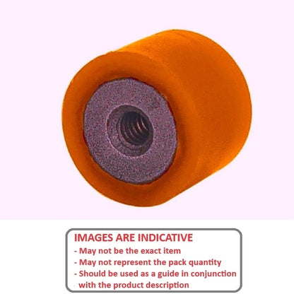 Cylindrical Bumper   25.4 x 25.4 mm - 1/4-20 UNC  - Female Polyurethane - Orange - 80A - MBA  (Pack of 1)