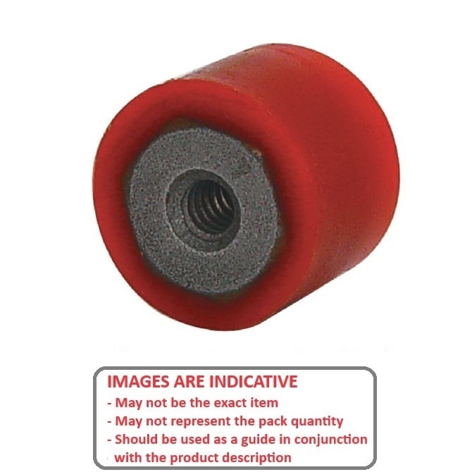 Cylindrical Bumper   31.750 x 25.4 mm - 1/4-20 UNC  - Female Polyurethane - Red - 95A - MBA  (Pack of 1)
