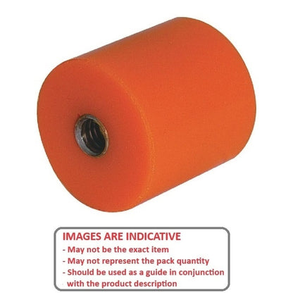 Pare-Chocs Cylindrique 50,8 x 31,75 mm - 3/8-16 UNC - Femelle Polyuréthane - Orange - 80A - MBA (Pack de 1)