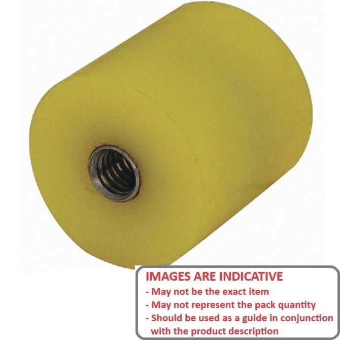Cylindrical Bumper   25.4 x 25.4 mm - 1/4-20 UNC  - Female Polyurethane - Yellow - 40A - MBA  (Pack of 1)