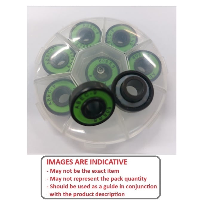 Skate and Board Bearing For general skating with extended inner ring - Extended inner ring one side - SET OF 8 BEARINGS (8x22x7 inner width 12.5) - MBA  (Pack of 8)