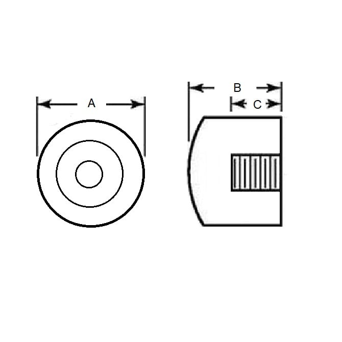 Pare-Chocs Cylindrique 44,45 x 41,275 mm - 5/8-11 UNC - Femelle Polyuréthane - Noir - 70A - MBA (Pack de 1)