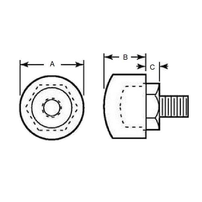 Pare-Chocs Cylindrique 19,05 x 15,875 mm - 1/4-20 UNC Filetage Long - Mâle Courbé Polyuréthane - Noir - 45A - MBA (Pack de 1)