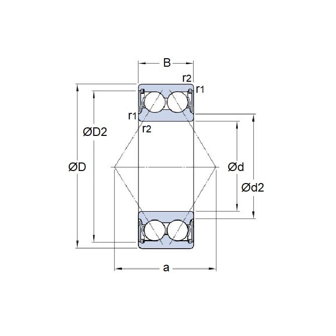 Roulement à billes 12 x 32 x 15,9 mm - Contact angulaire double rangée en acier inoxydable de qualité 440C - Scellé - ECO (Pack de 1)