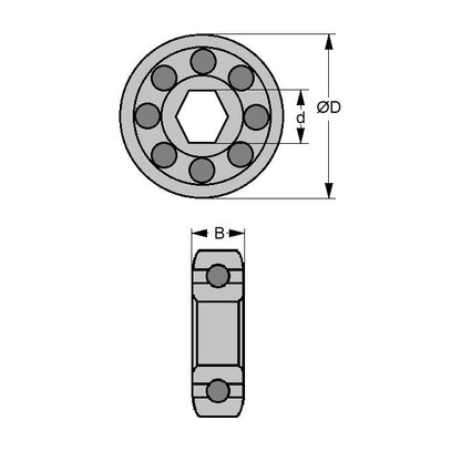 Polaris Pool Cleaner 380 Plastic Wheel Bearing Hex Bore 5.56mm OD 22.23mm Width 7.14mm Acetal Replaces 9-100-1108 (Pack of 1)