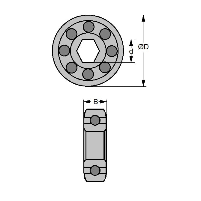 Polaris Pool Cleaner 340 Plastic Wheel Bearing Hex Bore 5.56mm OD 22.23mm Width 7.14mm Acetal Replaces 9-100-1108 (Pack of 1)