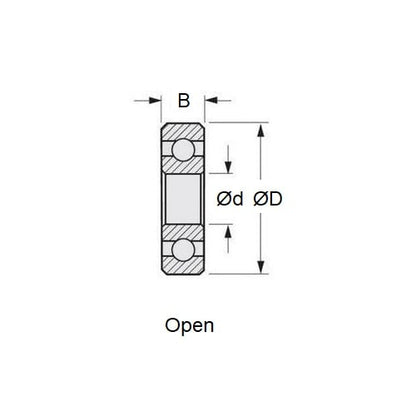 Roulement à billes 9 x 26 x 8 mm - Inox 316 - Semi-rectifié - Ouvert - Retenue en polyéthylène - MBA (1 pièce)