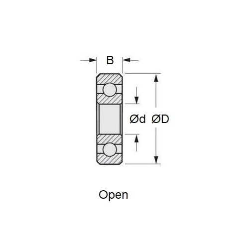 Roulement à billes 1 x 3 x 1 mm - Inox 440C - Abec 1 - MC3 - Standard - Ouvert légèrement huilé - Retenue de couronne - MBA (1 pièce)