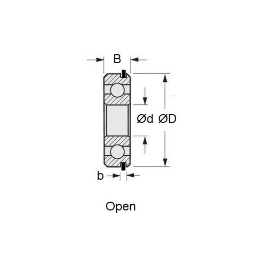 Roulement à billes 15,875 x 34,925 x 11,112 mm - Circlip Acier Chromé - Ouvert - Retenue Standard - ECO (Pack de 1)