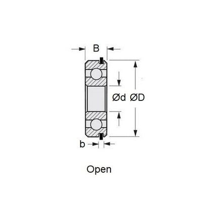 Roulement à billes 15,875 x 34,925 x 11,112 mm - Circlip Acier Chromé - Ouvert - Retenue Standard - ECO (Pack de 1)