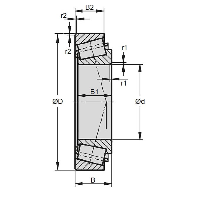 Cuscinetto a rulli conici 90 x 160 x 42.500 mm - Gruppo cono e coppa in acciaio cromato - MBA (confezione da 1)