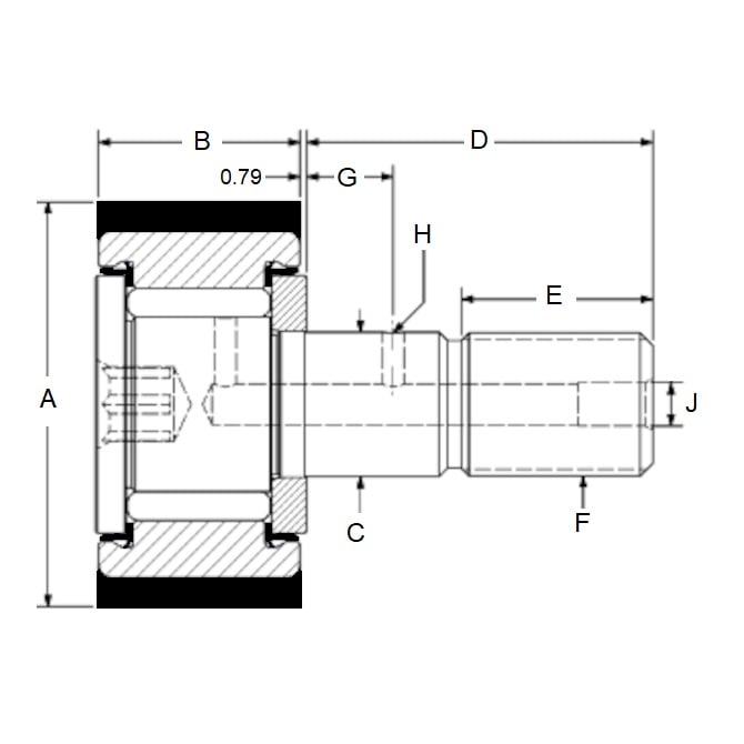 Type de rouleau Cam Follower 38,1 x 19,05 x 12,7 mm - Acier avec couvercle en uréthane - MBA (Pack de 1)