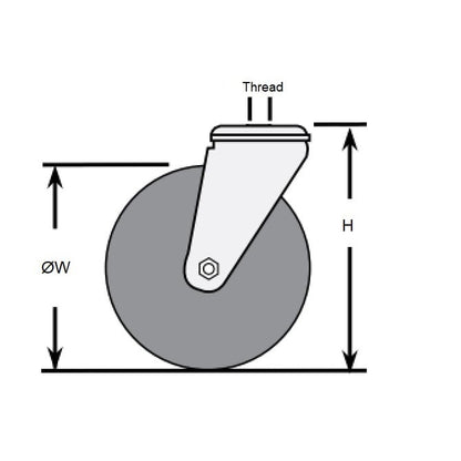 Roulette à boulon 75 x 25 mm - Pivotant utilitaire en caoutchouc gris non marquant - MBA (Pack de 5)