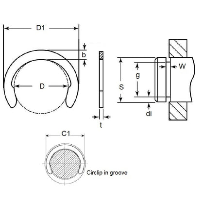 Anello a mezzaluna 38,1 x 1,27 mm - Acciaio per molle zincato - MBA (confezione da 50)