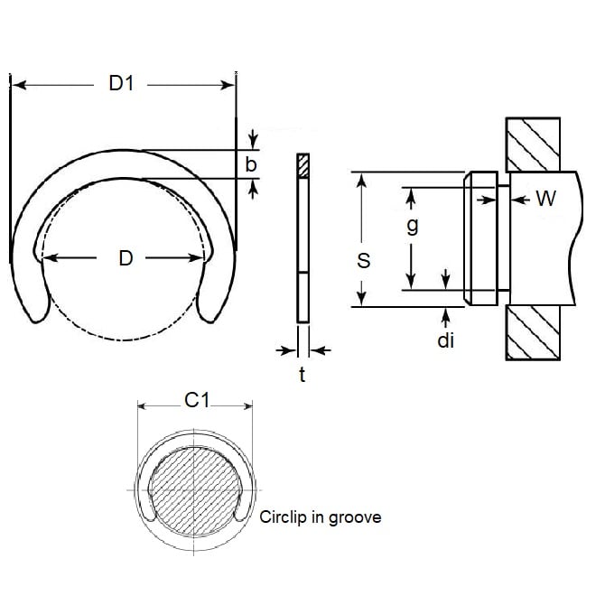 Anello a mezzaluna 44,45 x 1,58 mm - Acciaio per molle al carbonio - MBA (confezione da 5)