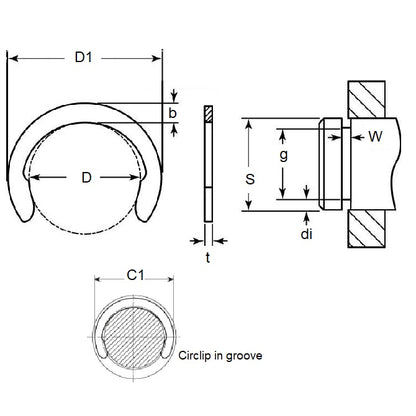 Anello a mezzaluna 5,99 x 0,64 mm - Acciaio per molle al carbonio - MBA (confezione da 10)