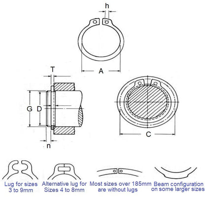 Anello elastico esterno 10,32 x 0,64 mm - Acciaio al carbonio - Albero 10,32 - MBA (confezione da 20)