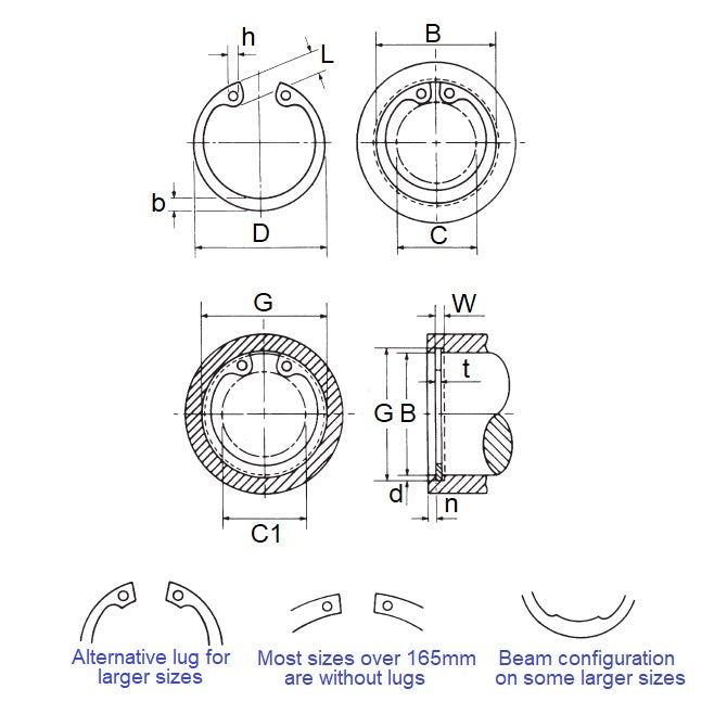 Circlip Interne 6,35 x 0,31 mm - Acier Carbone Plaqué Zinc - Boîtier 6,35 - MBA (Pack de 50)