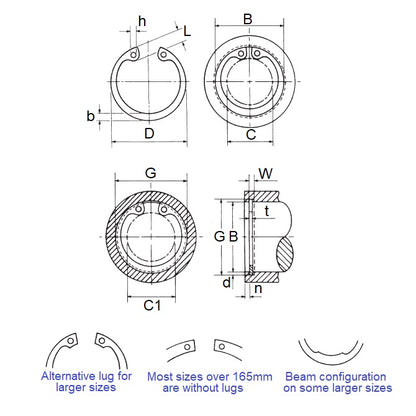 Circlip Interne 6,35 x 0,31 mm - Acier Carbone Plaqué Zinc - Boîtier 6,35 - MBA (Pack de 50)