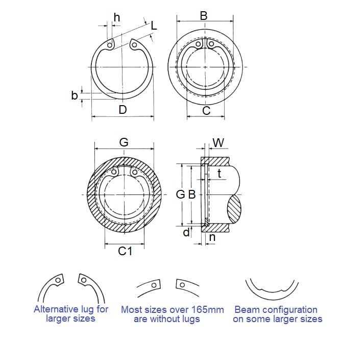 Anello elastico interno 9,53 x 0,64 mm - Acciaio al carbonio zincato - Alloggiamento 9,53 - MBA (confezione da 5)