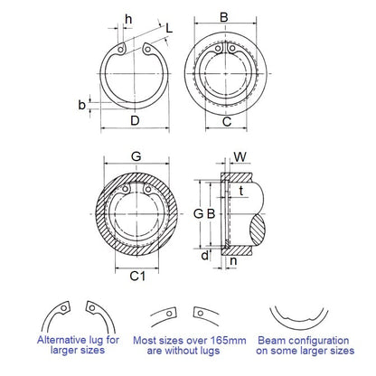 Anello elastico interno 10 x 1 mm - Acciaio al carbonio - Alloggiamento 10.00 - MBA (confezione da 50)
