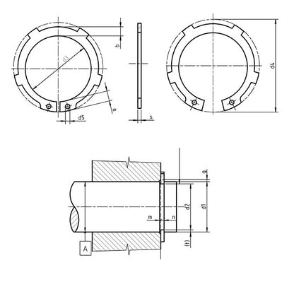 Anello elastico interno 52 x 2 mm - Acciaio al carbonio con linguette - Alloggiamento 52.00 - MBA (confezione da 5)