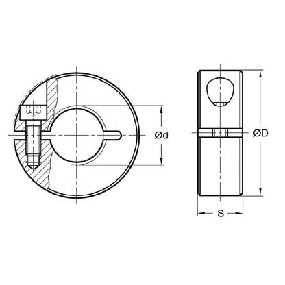 Collier d'arbre 7,938 x 17,46 x 7,9 mm - Collier de serrage monobloc en acier recouvert d'oxyde noir - Alésage rond - MBA (Pack de 1)