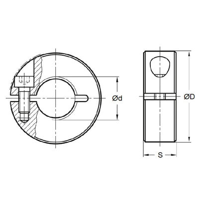 Collier d'arbre 6 x 16 x 9 mm – Collier de serrage monobloc en acier doux – Alésage rond – MBA (lot de 1)