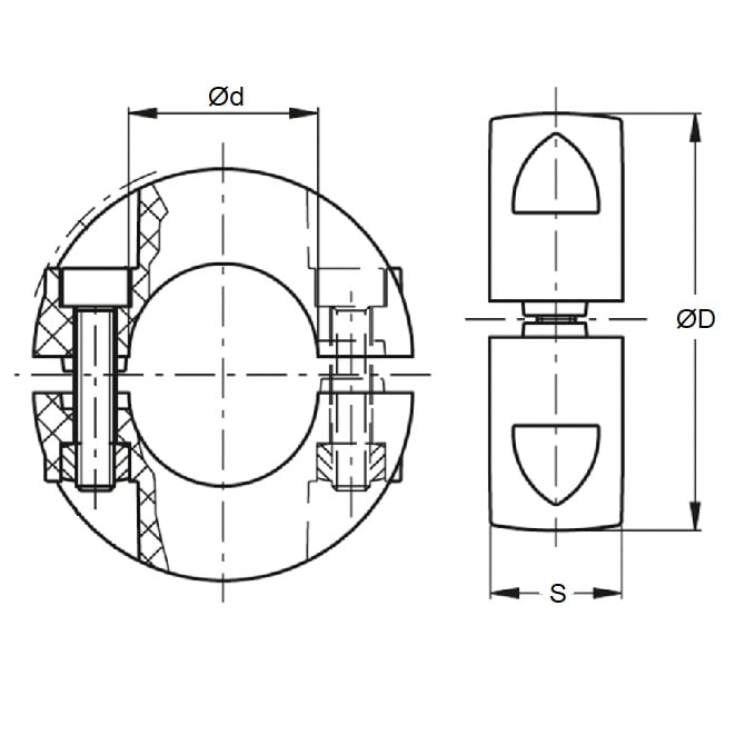 Collier d'arbre 7,938 x 20,7 x 6,4 mm – Collier de serrage en deux pièces en acier doux – Alésage hexagonal – 7,938 mm Hex – MBA (lot de 1)
