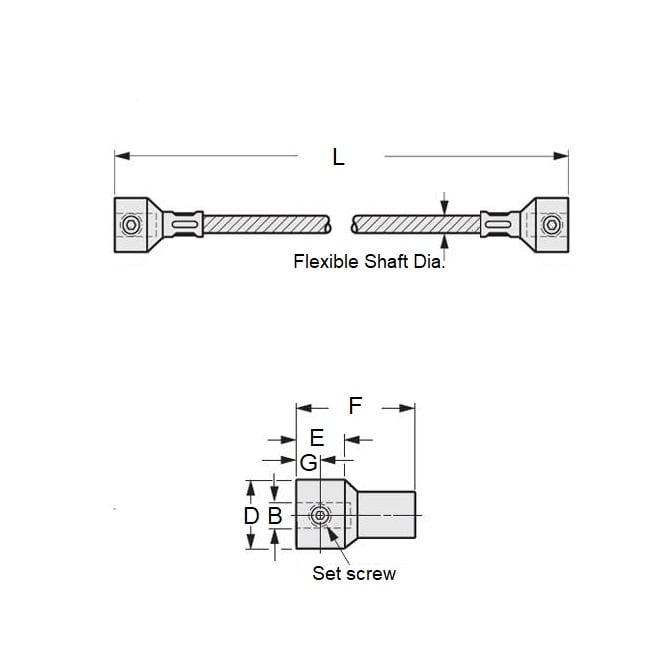 Albero flessibile 6,35 x 6,35 x 203,2 mm - - Estremità di accoppiamento in acciaio placcato aperto con copertura in vinile - MBA (confezione da 1)
