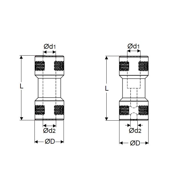 Rigid Coupling    2.3  x 4 x 9 x 20 mm  -  Brass - Set Screw Locking - MBA  (Pack of 5)