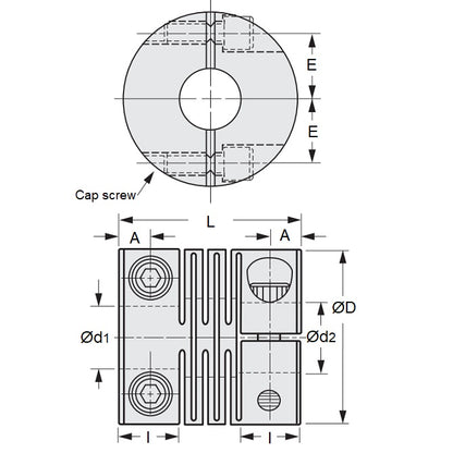 Slit Type Coupling   15.875  x 15.875 x 34 x 35 mm  -  Aluminium - Set Screw Locking - MBA  (Pack of 1)