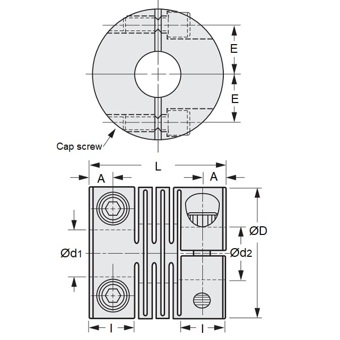 Couplage de type fendu 2 x 2 x 8 x 14 mm - Aluminium - Verrouillage à vis de réglage - MBA (Pack de 5)