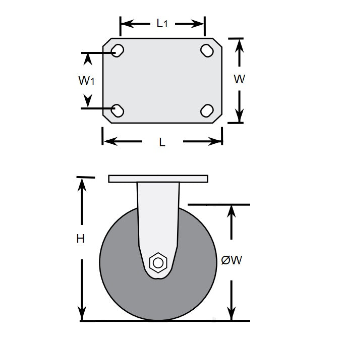 Piastra con rotelle 75 mm - Utilità fissa in gomma - MBA (confezione da 2)