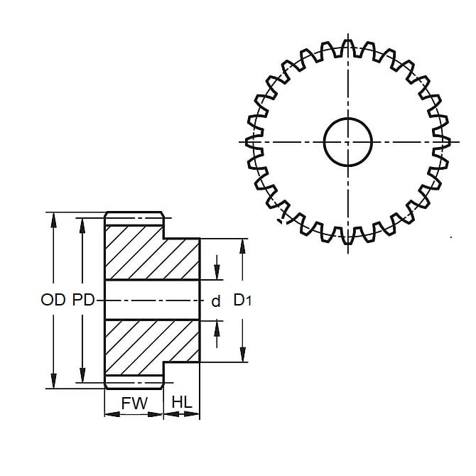 Ingranaggio cilindrico 80 x 127 x 12,7 - 16DP 20 gradi in plastica - MBA (confezione da 1)