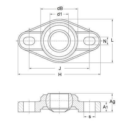 Bearing Housing   12 x 31 x 56.700 mm  - Flanged 2 Bolt Hole W300 - MBA  (Pack of 1)