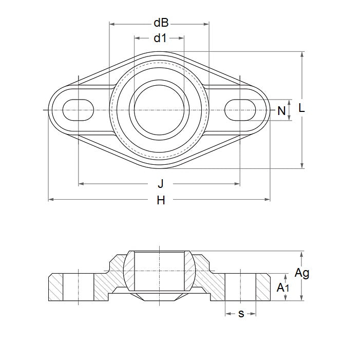 Bearing Housing    8 x 22 x 44.200 mm  - Flanged 2 Bolt Hole W300 - MBA  (Pack of 1)