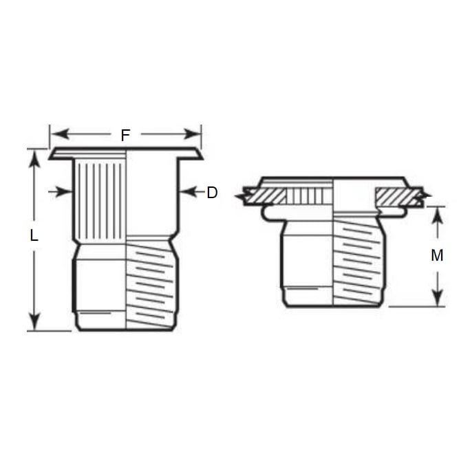 Rivet Nuts Insert    M10 - 3.8 x 13.5 mm  - Klik Ribbed - MBA  (Pack of 1)
