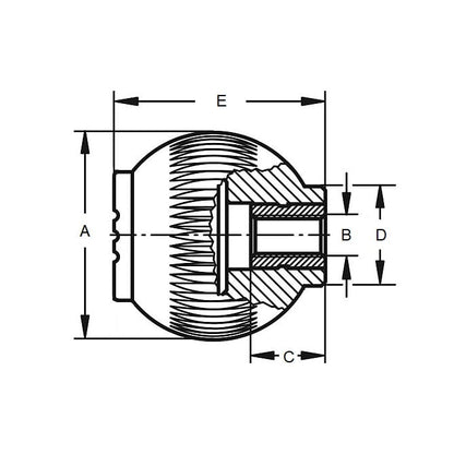 Pomello sferico 5/16-18 UNC x 32 mm - Inserto in acciaio Novo-Grip in gomma e acciaio - Femmina - MBA (confezione da 10)