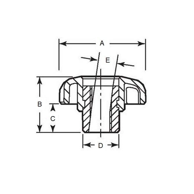 Pomello a sette lobi M12 x 63 mm - Mozzo in acciaio con inserto in termoplastica - Nero - Femmina - MBA (confezione da 1)