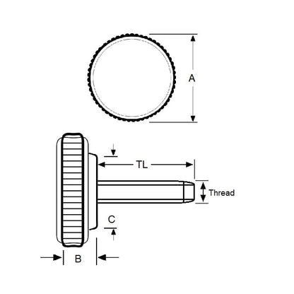 Pomello 6-32 UNC x 9,53 mm - con vite a testa cilindrica in plastica con inserto - Nero - Maschio - MBA (confezione da 9)