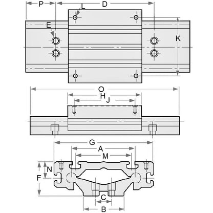 Système de guidage linéaire en deux parties 74,930 x 50,8 x 19,05 x 101,6 x 304,8 mm - Rail linéaire et chariot en aluminium 6063-T6 avec rail à revêtement céramique et Frelon Gold autolubrifiant - MBA (Pack de 1)