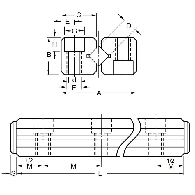 Glissière linéaire 8 x 45,01 x 24 - Rail à rouleaux transversaux - MBA (Pack de 1)