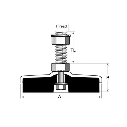 Anti-Vibration Mount  226.8 Kg - 1/2-13 UNC - 101.6 x 67.1 mm  - Stud Steel Zinc Plated - Anti-Vibration - MBA  (Pack of 1)