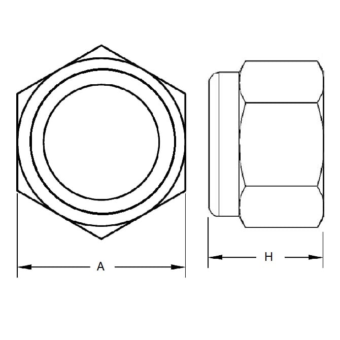 Hexagonal Nut 1/4-20 UNC  - Standard Insert 316 Stainless - MBA  (Pack of 100)