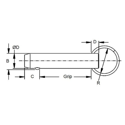 Ball Lock Pin    7.94 x 76.20 mm Stainless 316 Grade - Keyring Style - MBA  (Pack of 250)
