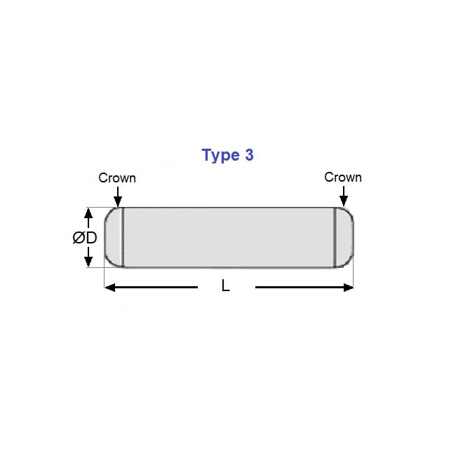 Spina di centraggio 3 x 14 x 14,90 mm - Estremità arrotondata in acciaio al carbonio non temprato - DIN 7 - NoCor (confezione da 50)