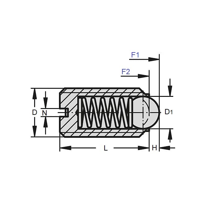 Piston à bille 1/4-28 UNF x 14 mm – Usage léger avec corps en acier à blocage fileté – Bille – Fileté – MBA (lot de 1)