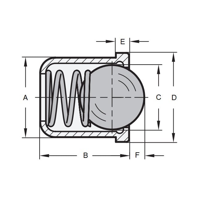 Stantuffo a sfera 7,93 x 16,3 mm - Corpo in acciaio leggero con sfera in acciaio inossidabile - Sfera - Inserimento a pressione - MBA (confezione da 1)